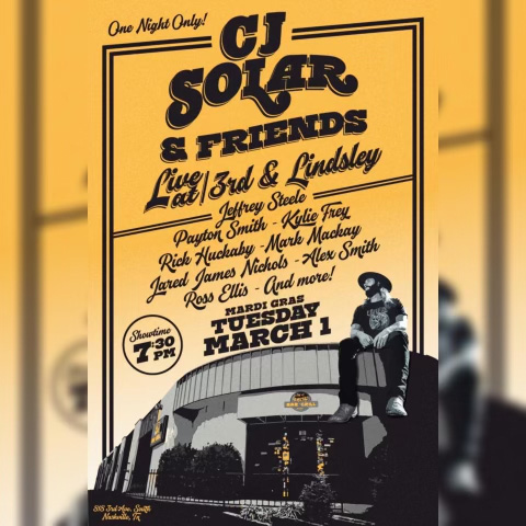 Did you hear? I'm playing with <a href="/CJSolar/">CJ Solar</a> next week! See y'all at <a href="/3rdandLindsley/">3rd and Lindsley</a> on March 1st at 7:30PM!