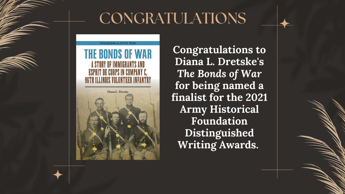 siupress's tweet photo. Congratulations to @DianaDretske's "The Bonds of War" for being named a finalist for the 2021 Army Historical Foundation Distinguished Writing Awards. Read more at https://t.co/oAFreGRe4i.
#militaryhistory #civilwar #history #historyreader #illinoishistory #twitterstorians https://t.co/aPRGab4aRf