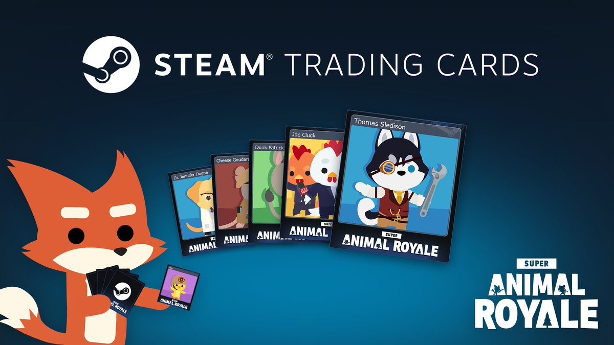 Super Animal Royale’s Steam Trading Cards are now ✨ LIVE ✨

This also includes 6 profile backgrounds and 8 emotes for you to unlock!

Read more: steamcommunity.com/games/843380/a…