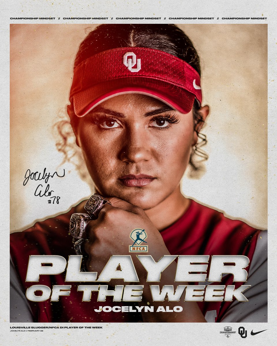 OU_Softball's tweet photo. 👑 𝐖𝐡𝐨 𝐞𝐥𝐬𝐞? 👑

Jocelyn Alo named Louisville Slugger/@NFCAorg DI Player of the Week.

#ChampionshipMindset » https://t.co/TQlXz598Br https://t.co/FARkY7ogBb