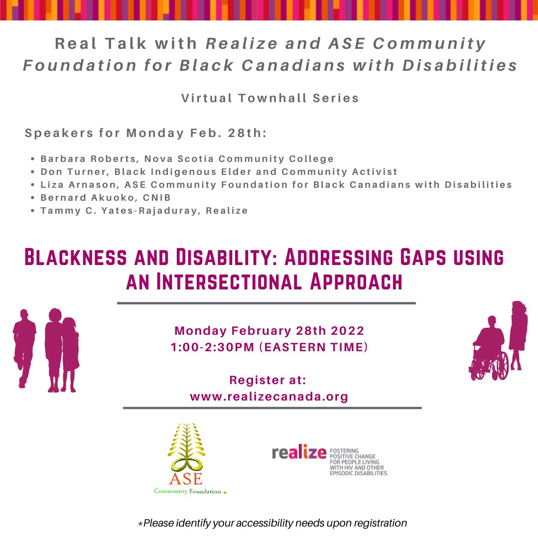 HIVandRehab's tweet photo. SAVE THE DATE In recognition of Black History Month 2022, Real Talk with Realize and ASE Community Foundation for Black Canadians with Disabilities,
Register at https://t.co/JtjkVwZwBs
#BlackHistoryMonth #BHM2022 #asecommunity https://t.co/5t2O8sM8xP