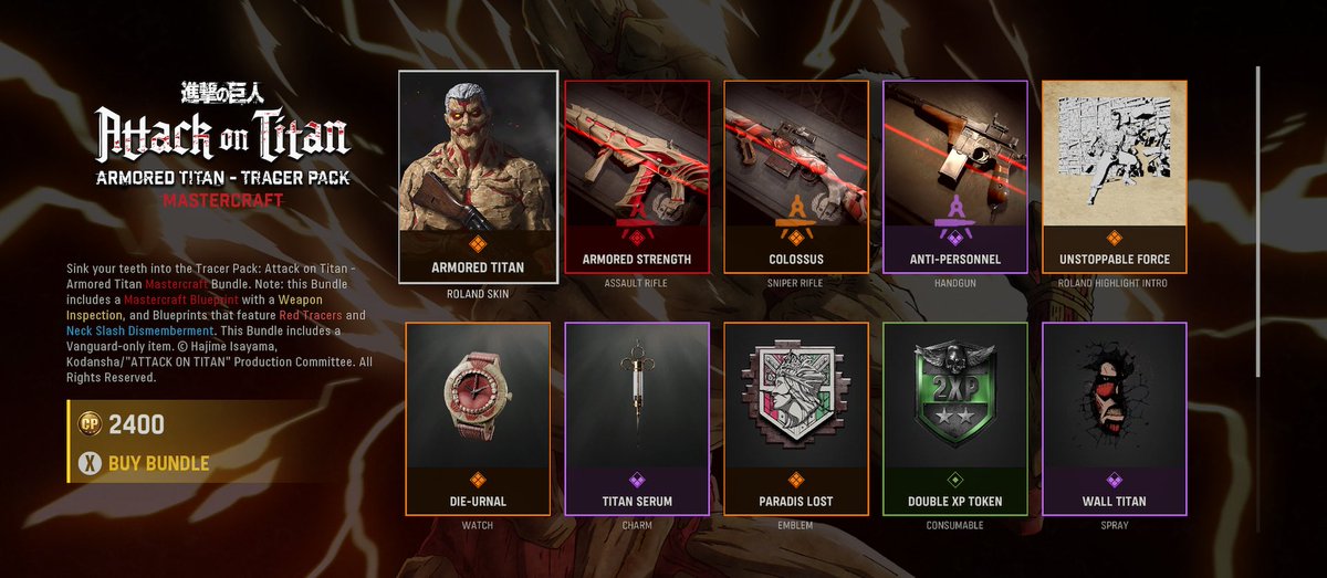 Attack on Titan Armored Titan Mastercraft Bundle Coming to Call of