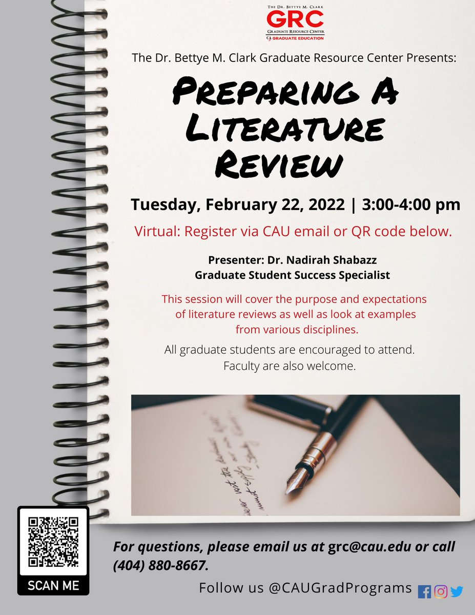 CAUGradPrograms's tweet photo. Join us this afternoon for our series Preparing a Literature Review. https://t.co/GKJPbWtF4q