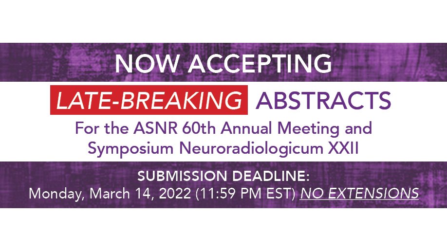 Submit a Late-Breaking Abstract for #ASNR22 &amp; #SNRXXII by the 3/14 deadline! Abstracts should detail significant &amp; timely findings in any area of #neuroradiology &amp; present data that are high impact, groundbreaking, innovative, &amp; newsworthy. ow.ly/efRj50HOMyp
#MedEd #radres