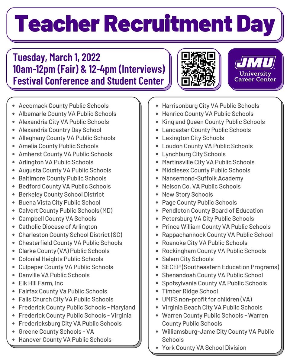 Here are the 60 schools who are coming to campus to attend the fair and potentially offer same-day interviews!!