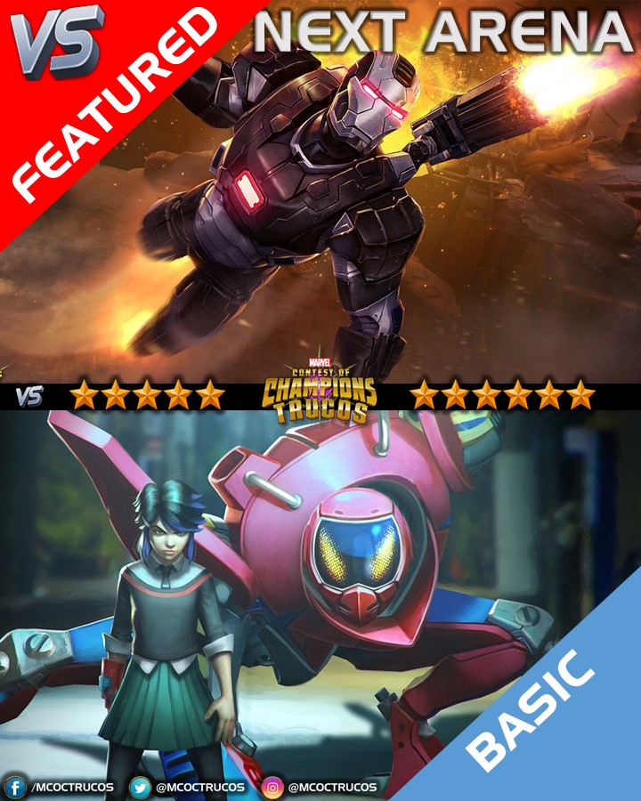 MCoCTrucos's tweet photo. #ContestofChampions #MCoC #Marvel #NextArena 🆚
🔶Featured: War Machine🤖
🔷Basic: Peni Parker👧 https://t.co/6mdvxhmW05