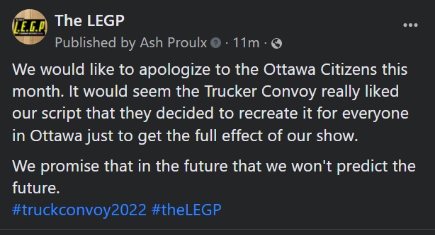 theLEGP's tweet photo. We sorry...😭

 #TruckConvoy2022 #OttawaOccupation #thelegp #OttawaConvoy https://t.co/UYR1nWSAe3