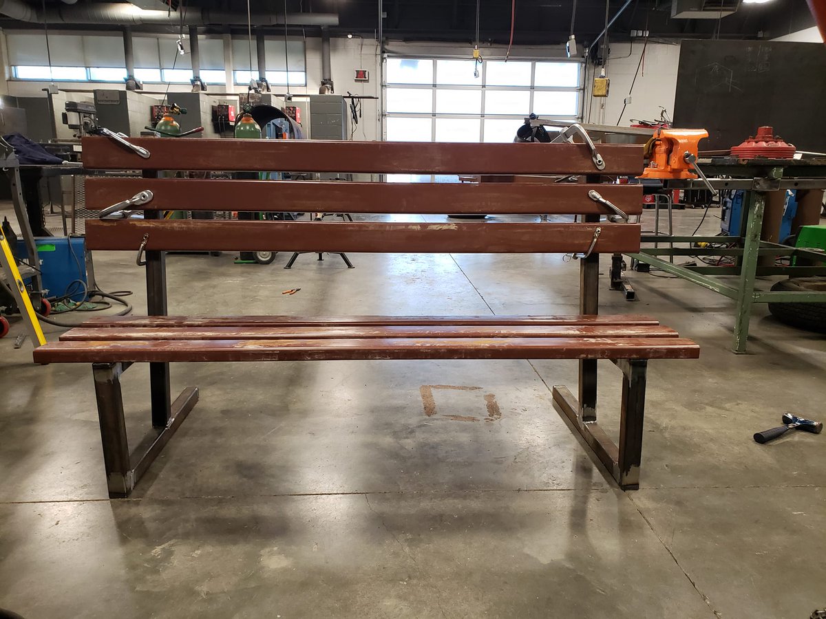 DeniseAyres13's tweet photo. Success! #WildcatWorkforce #welding students made a bench for the patio of #TheBluePlate. #CrossProgramProject https://t.co/pkv0MRB5ct