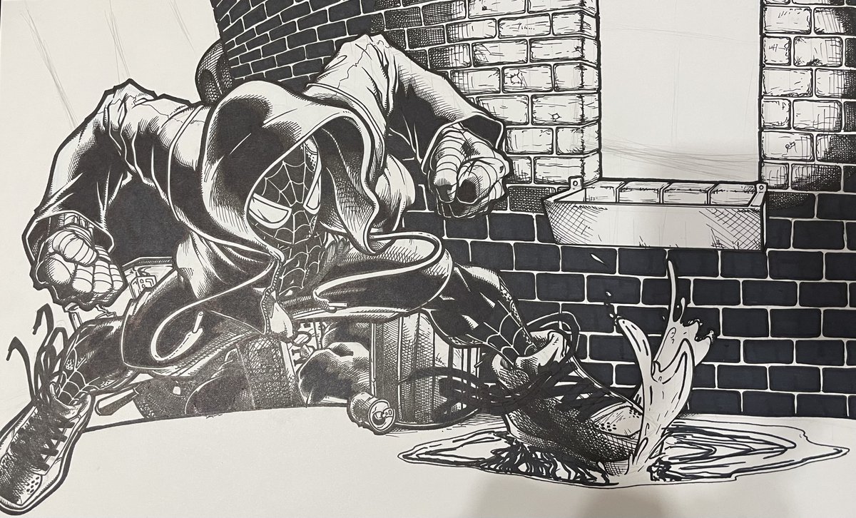 HarlockKrystal's tweet photo. My husband is an amazing artist. @JoeHarlockJr #EXSM5510 #comicbookart #intothespiderverse #SpiderMan #handdrawn https://t.co/6y6jNGpwf2
