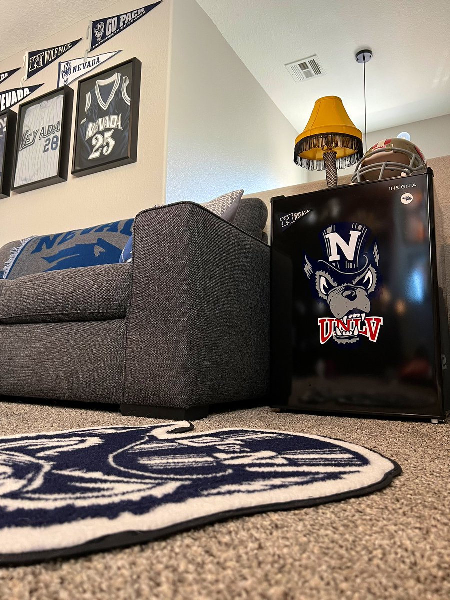 StNicholasClaus's tweet photo. New look for the mini fridge in the den. Layering four colors of vinyl is difficult but worth it! Just in time for tonight’s game!!! #GoPack #BeatUNLV @NevadaHoops https://t.co/yXDYPxwWam