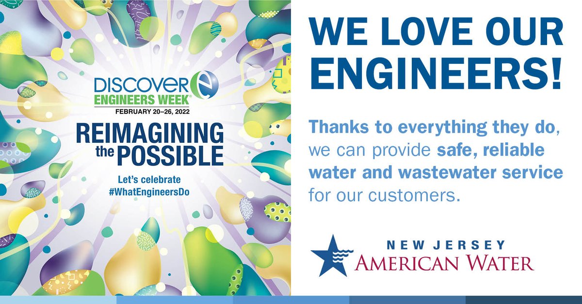 njamwater's tweet photo. This week is @DiscoverEorg's #EngineersWeek! Join us in celebrating our incredible team of engineers who help us to provide safe, clean and reliable water and wastewater services to our customers every day! #DiscoverE #EWeek #EWeek2022 #EngineeringWeek #WhatEngineersDo https://t.co/9HJi7CrUae