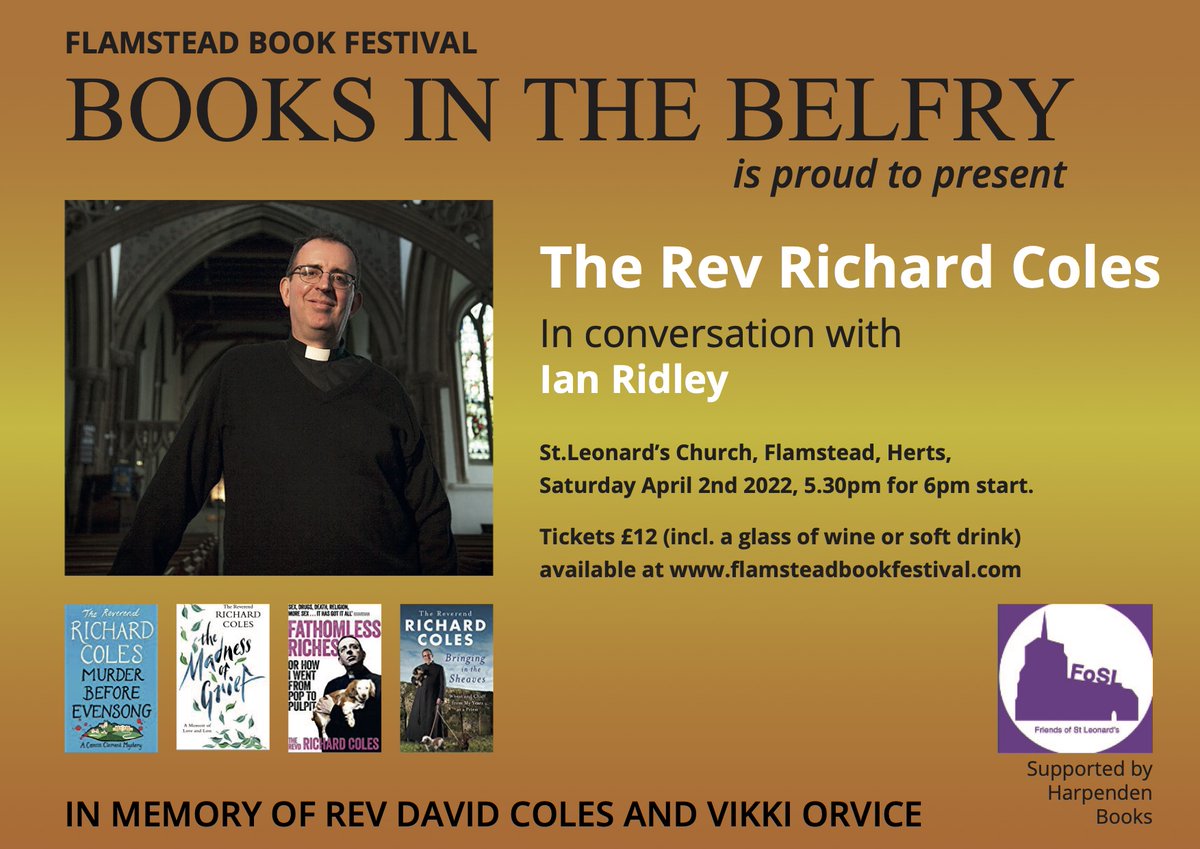 FlamsteadBkFest's tweet photo. First three days of ticket sales for @RevRichardColes at #BooksInTheBelfry have been really strong. Get them while they last, at https://t.co/EV290DBqXD https://t.co/PycSOA6GvN