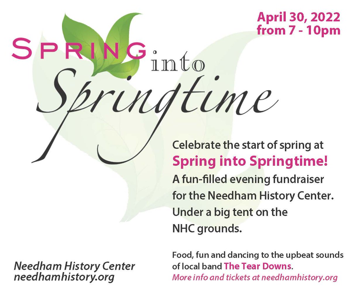 NeedhamHistory's tweet image. Join us for a fun-filled evening fundraiser for the Needham History Center. Outdoors, IN PERSON! Enjoy fabulous food, taste scrumptious desserts, bid on spectacular gift baskets and dance to live music! April 30 from 7 - 10 pm. More info and tickets at needhamhistory.org