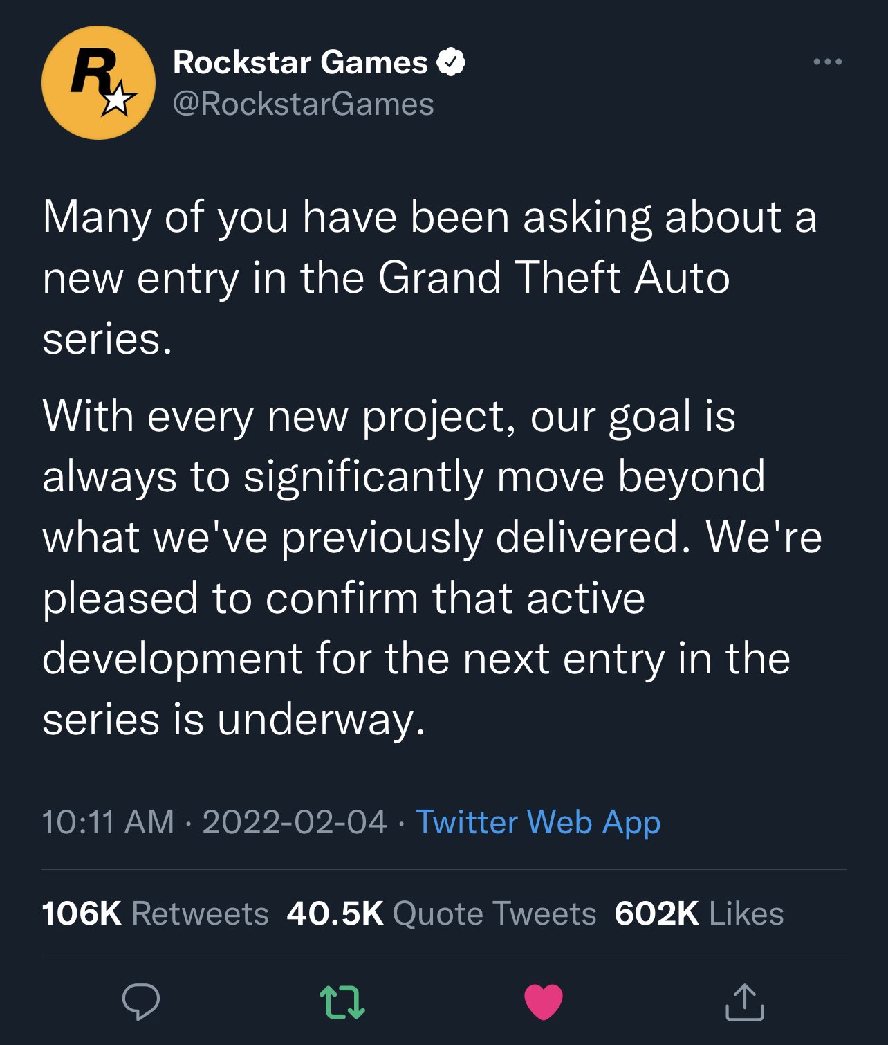 Rockstar's statement is now the most liked tweet in gaming