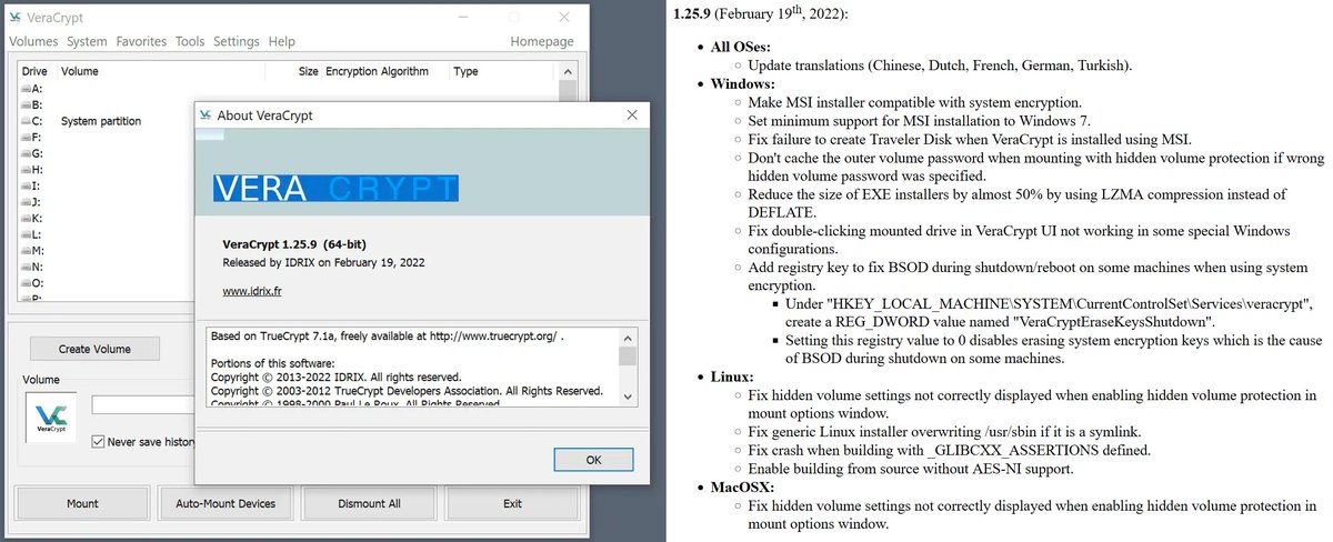 WZorNET's tweet photo. 💻🔐#VeraCrypt is a free open source disk encryption software for Windows, Mac OSX and Linux. #VeraCrypt also solves many vulnerabilities and security issues found in #TrueCrypt.
👨‍💻Download👉https://t.co/bRfyXIxC9E
✔️Version 1.25.9 (February 19th, 2022): https://t.co/GOw971wkqD https://t.co/mUZxQK64Xc