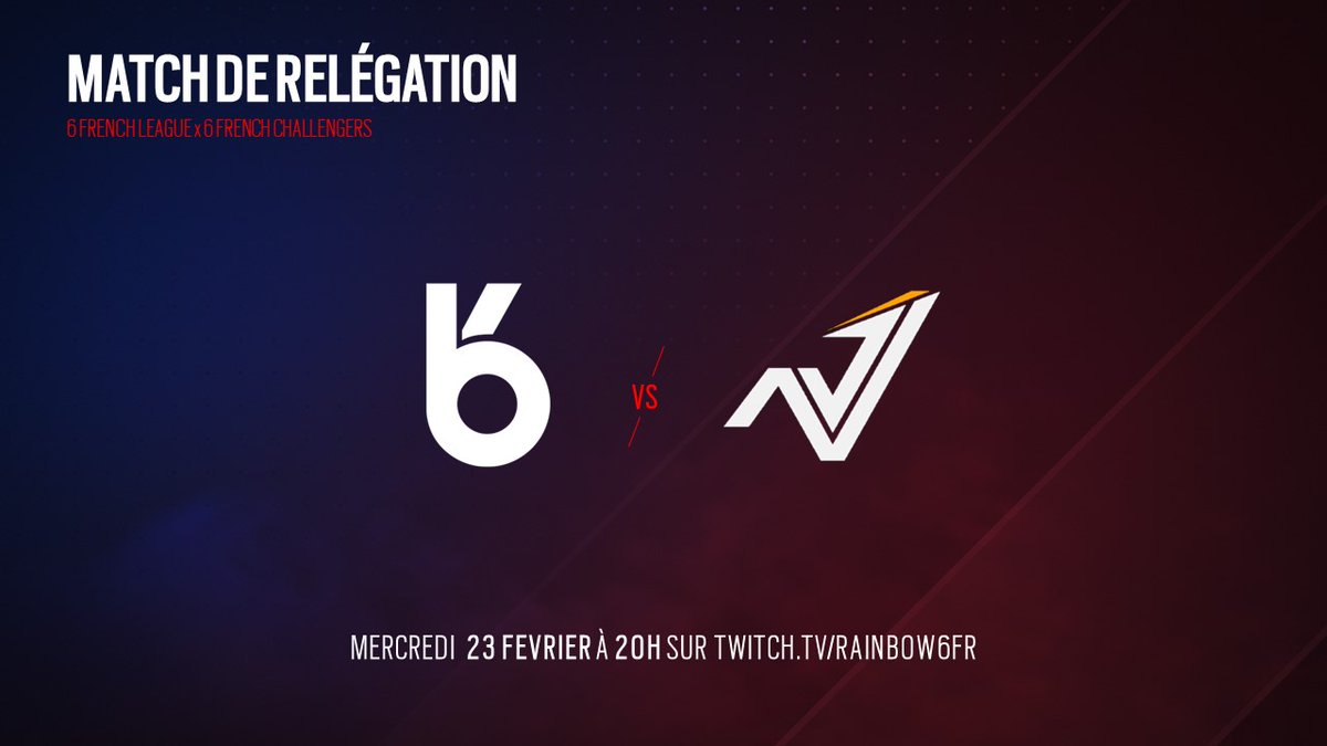 R6esports_FR's tweet photo. 📢 Match de relégation/promotion des #R6FC & #R6FL
🗓 Demain, 20h.
🔴 https://t.co/xv9KfnpY4N https://t.co/pHpCS1cbnM