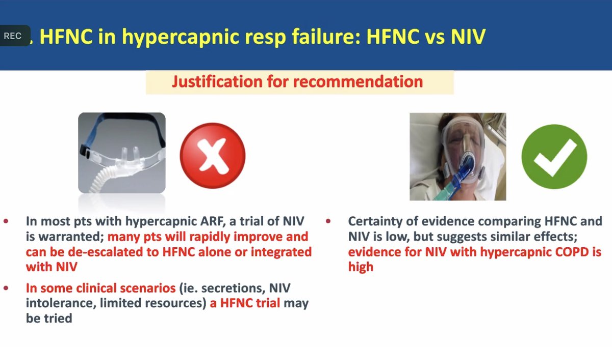 eduvelez4's tweet photo. It is not prohibited in hypercapnic respiratory failure (the evidence to recommend NIV over HFNC is still low). In patients with poor tolerance to NIV, HFNC can be tried https://t.co/3MBNZmaj8a
