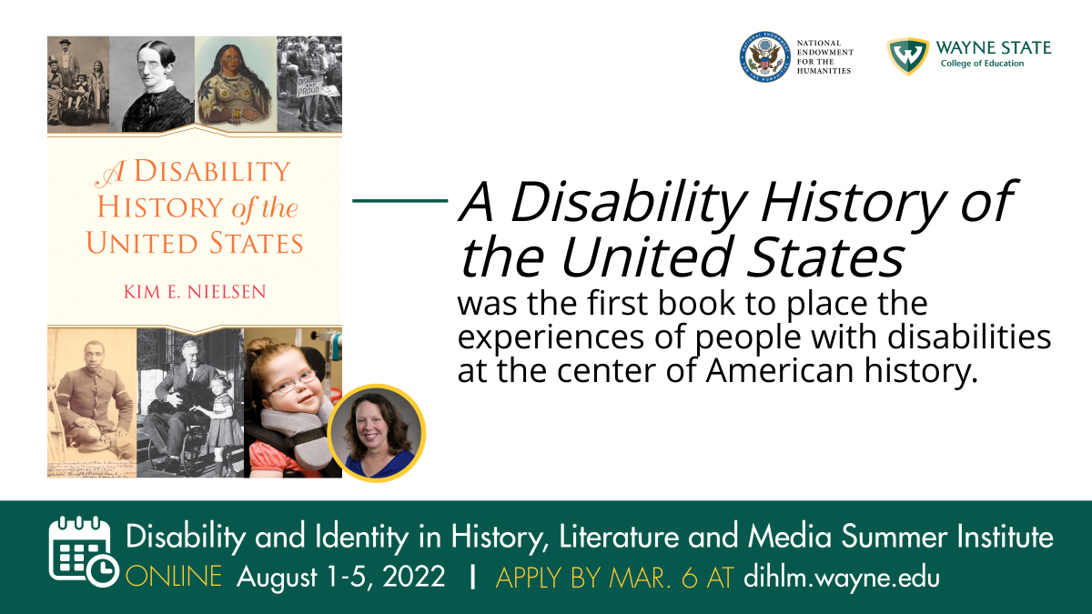 dihlm2022's tweet photo. One of last summer’s core readings, A Disability History of the United States was the first book to place the experiences of people with disabilities at the center of American history. Author Kim Nielsen speaks on Aug. 4. Apply to attend the institute at https://t.co/bsgBcHnkWn. https://t.co/kBueni9GuT