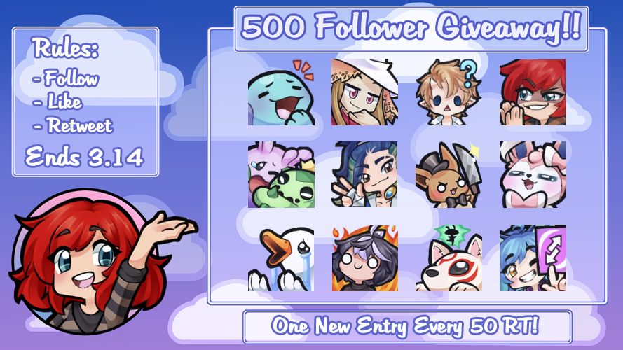 totalpitch_'s tweet photo. ✨500 FOLLOWER EMOTE GIVEAWAY ✨

The winner will receive 3 custom emotes!

Rules:
♢ Follow
♢ Like
♢ Retweet
(Quote Retweets are not eligible for entry)

Every 50 Retweets a new entry will be added for someone to win 1 custom emote!

Giveaway will end March 14th!! https://t.co/l43p8UiQgk