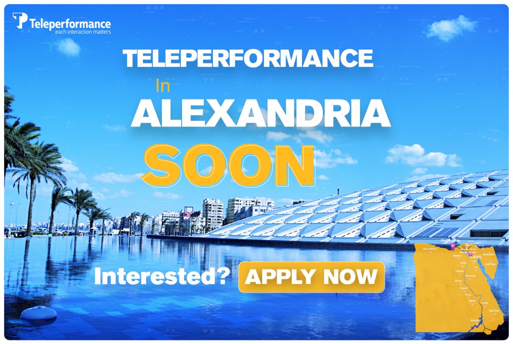 wearetpinegypt's tweet photo. Teleperformance in Alexandria .. SOON!
Interested? Apply now by Filling this link: https://t.co/ROZ1Nd9wEo
#TPEGHiring #TeleperformanceEgypt https://t.co/JXHLFaAmAm