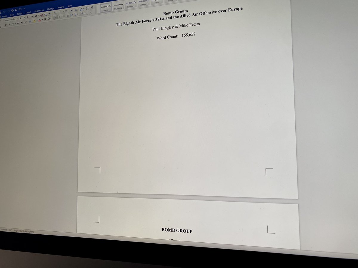 PaulBingley's tweet photo. And there it goes - off into the ether. Hopefully it will come back in the shape of a 400-something page hardback book. For those interested in the astonishing trials and tribulations of a single American heavy #BombGroup during #WWII, we have turned on the IP. https://t.co/QWfl8QUqB4