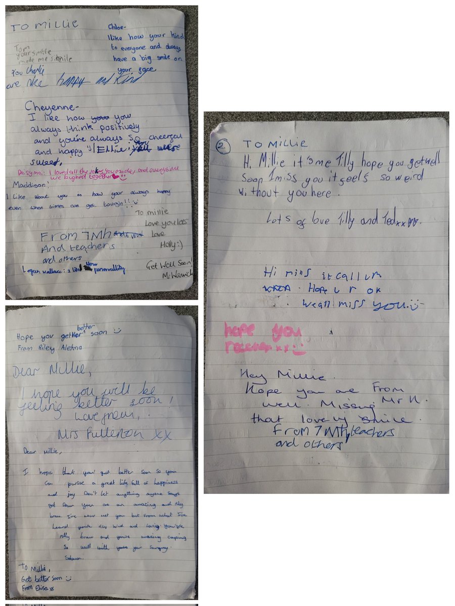 MillieWSS's tweet photo. Oh my heart 💖
The lovely Archie organised for all her old school friends to write her little notes to make sure she knows she hasn't been forgotten!Thank you Archie, what a kind hearted true friend you have always been &amp; thank you to all those who wrote messages! @stjohnsmiddle https://t.co/258Nqk8pCH