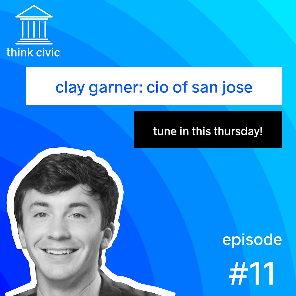 Happy TWOsday! Tune in in two days for episode two of season two of Think Civic. @ClayDGarner comes on the pod to discuss the Chief Innovation Officer role at <a href="/sanjosemoti/">SJ Mayor’s Office of Tech & Innovation</a>, the amazing projects he tackles in government, and how to attract early career professionals to #civictech!