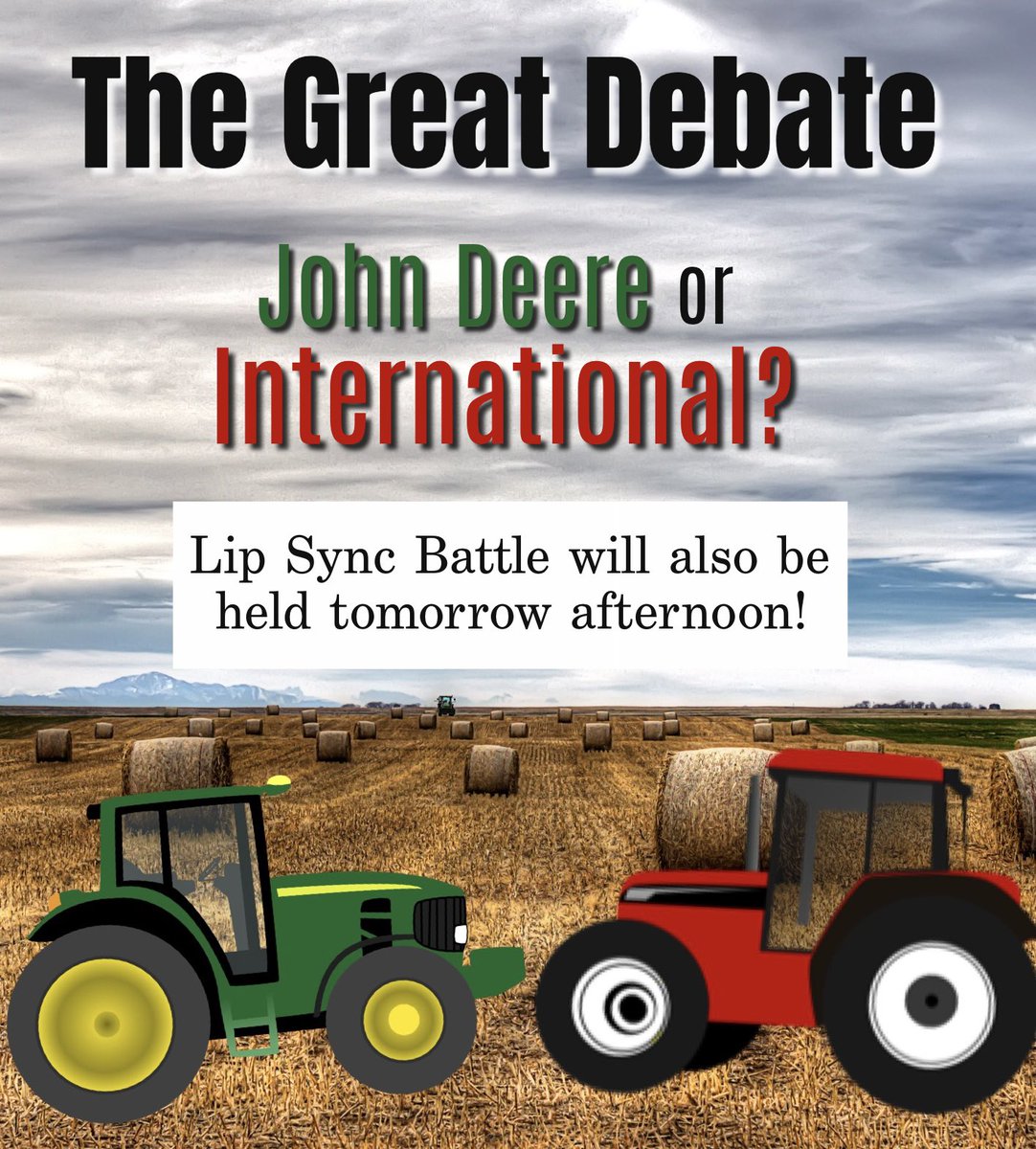 FairlawnFFA's tweet photo. Don’t forget to wear John Deere or International tomorrow! It’s also drive your tractor to school day. We are excited to bring back the lip sync battle, which will also be tomorrow afternoon 💛💙 https://t.co/Eet3Ez8tkb