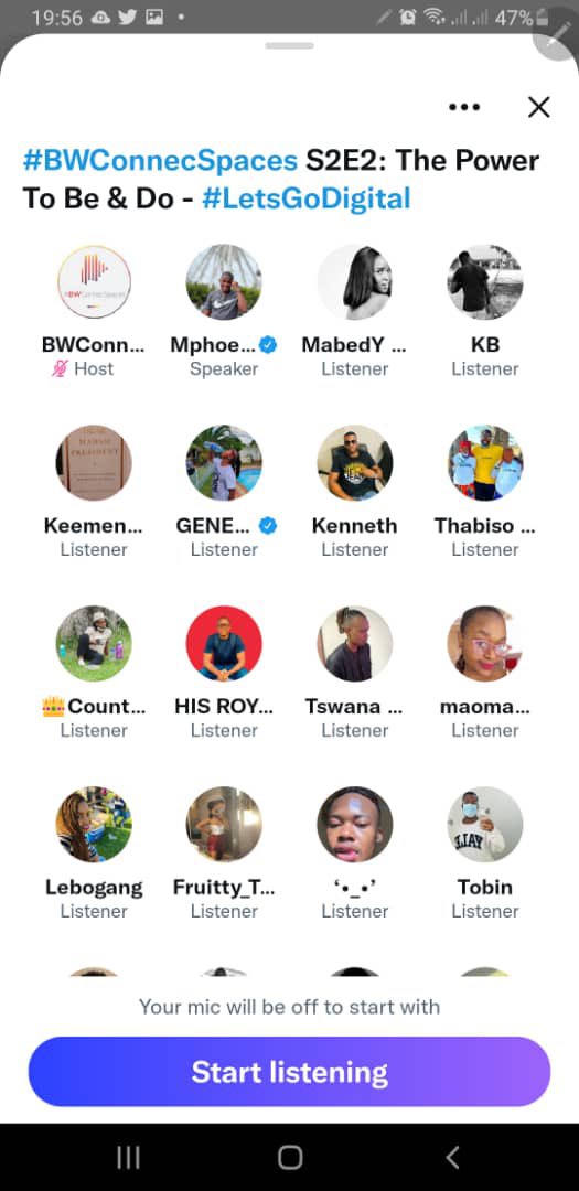 Thank you to all those Africa citizens who joined the #Nation on TWITTER SPACES this evening…. Thanks to our #powerful Entrepreneurs for sharing your personal stories —- and thanks to @MphoengMphoeng for hosting this dynamic event ….. Join us on the next one! #LetsGo 💪 🌍 🤖