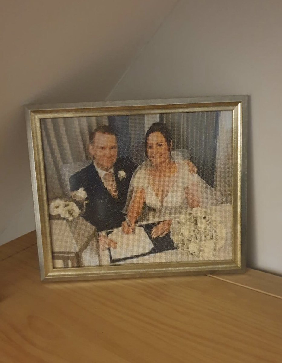 bexstitch's tweet photo. Absolutely loved designing and creating this wedding present for my dear friends. It was such a lovely day 💜  One of my hardest patterns to follow but so pleased with the final result. They loved it too 💕 #wedding #design #crossstitch #kits #stitch #love #happycouple #xstitch https://t.co/AlWE4NcO3c