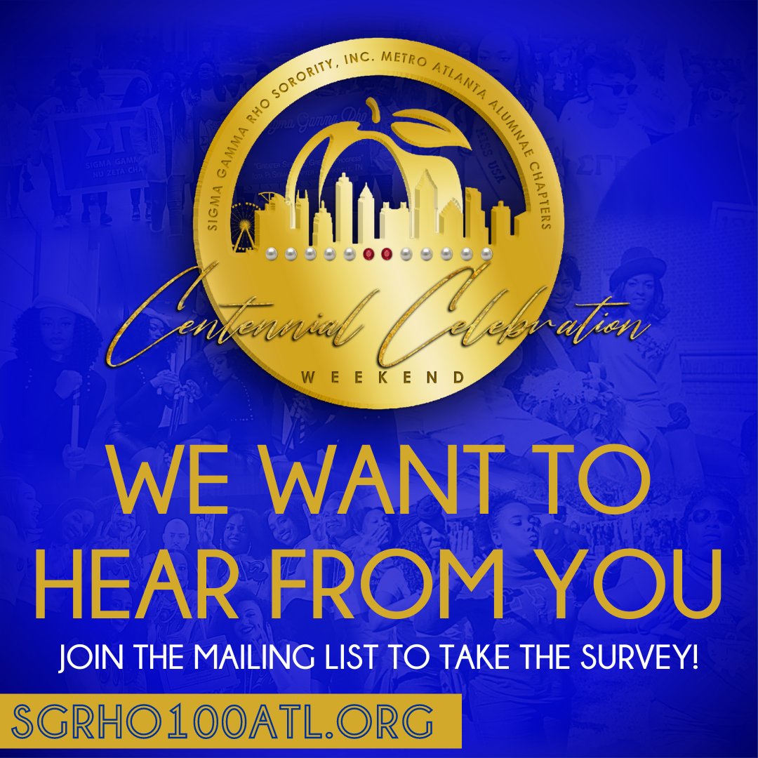 ZASSGRHO's tweet photo. In order to make sure this event caters to YOU we need to know what YOU need! Be sure to join our mailing list for updates and visit the website to complete the survey! https://t.co/qNhNajLxg6
#sigmagammarho #sgrho #YOURCHAPTER #greater #metroatlanta #centennial #yearofthepoodle https://t.co/Z9kkMOoYG2