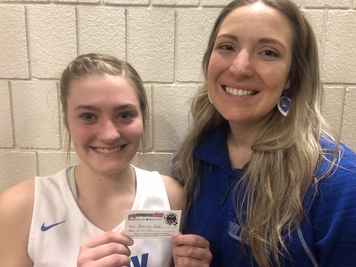 Haylee Fulk, pictured with Coach Varner, tossed in six three-pointers for 18 points, 15 in the second half, to earn Signature Embroidery Player of the Game honors after Stryker came up just short in a comeback bid against Hicksville yesterday, 48-42, awesome job Haylee! #MySports