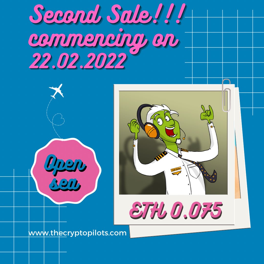TheCryptoPilots's tweet photo. SECOND SALE🤑

Selected CryptoPilots on SALE, commencing 22.02.2022✌️

If you missed round 1, grab one of 18 remaining Captains today. @ the time of posting, one of these exclusive Captains could be yours for less then $200😵‍💫

Sale ends 24.03.2022.
#nftsale #opensea #aviation https://t.co/P00PfVrCm6