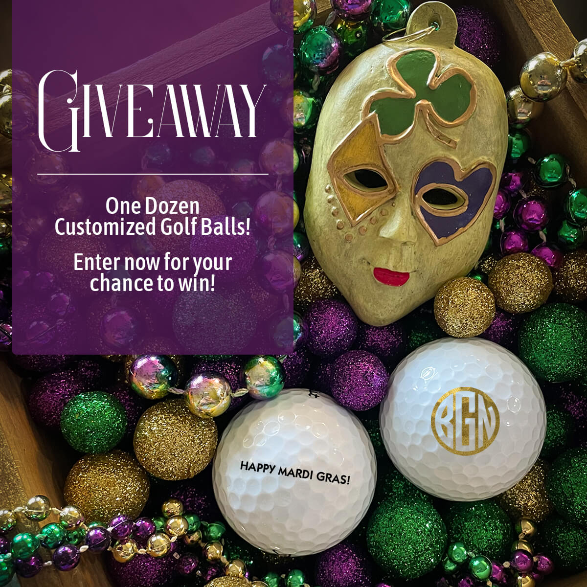 GolfballsDotCom's tweet photo. It's a little early, but we got a special Mardi Gras Giveaway for y'all! Enter now for a chance to win a free dozen customized golf balls! 

See attached tweet for how to enter. https://t.co/fGu2y2EdEx