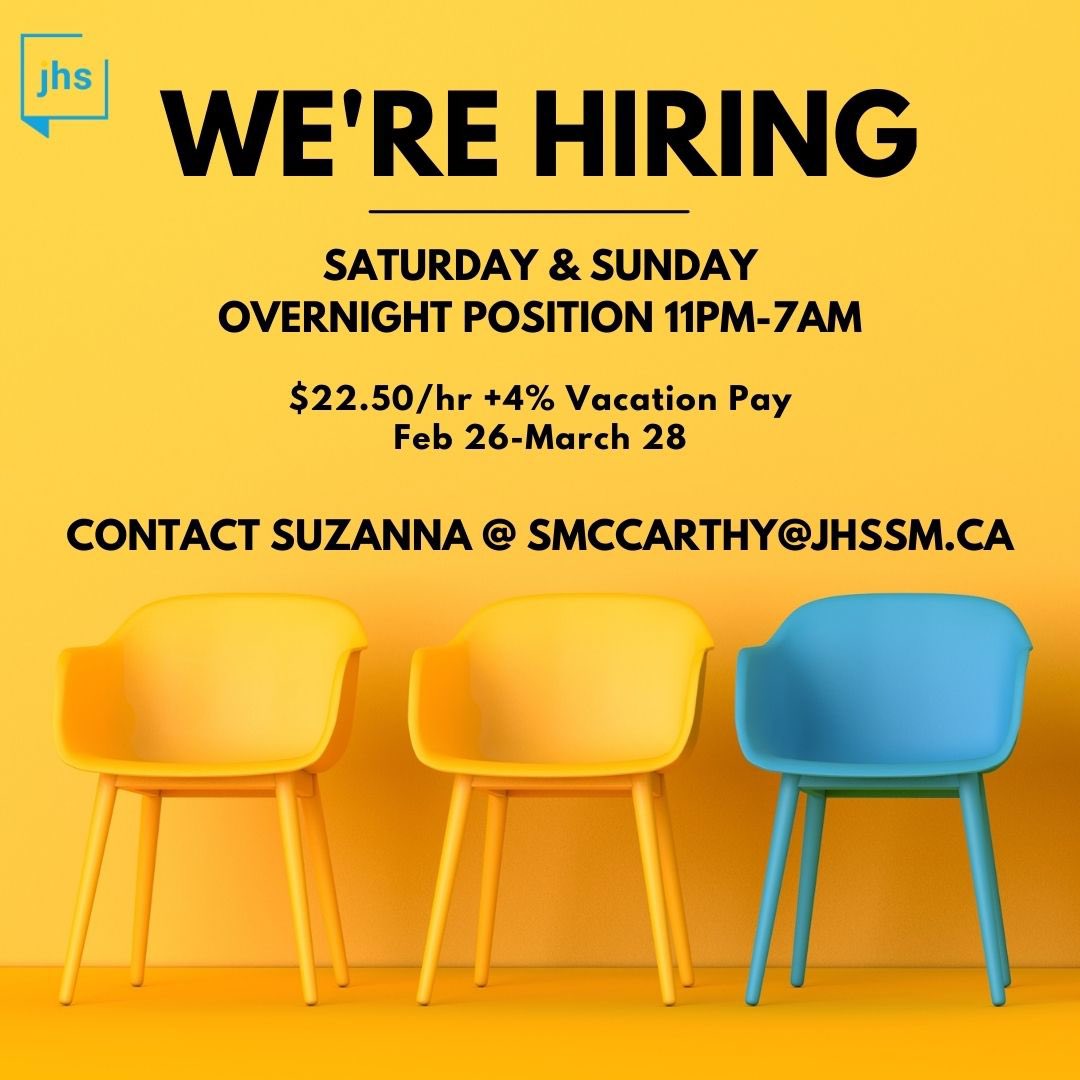 JohnMuskoka's tweet photo. We are on the lookout for a new teammate! Short term contract available to carry us to the end of winter warming. #HIRINGNOW #jhssm #warmingcentre #barrie #community https://t.co/w5gIEc0GJl