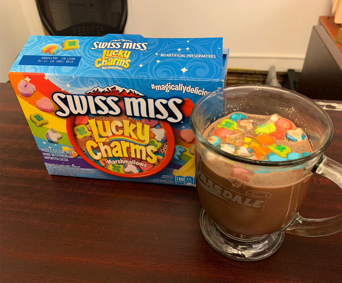 Tasting Club: Swiss Miss Hot Cocoa w/ Lucky Charms Marshmallows -Do you feel lucky? Your favorite cereal marshmallows in a cup of hot cocoa is a win/win. It’s magically delicious. I’m on a sugar high on top of a rainbow. Stay tasty, my friends. #tastingclub #magicallydelicious