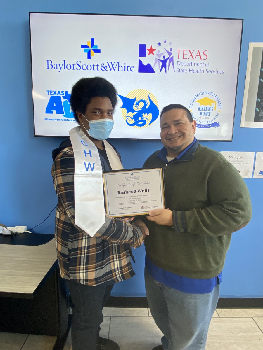 TexansCan's tweet photo. With thanks to our Texas Afterschool Centers on Education team & partners @bswhealth, seven students in San Antonio completed 160 hours of training as Community Health🩺Workers! With this certification, they’re ready to connect neighbors to better health!😷
#TCASan #PaveTheWay https://t.co/70UqNONi26