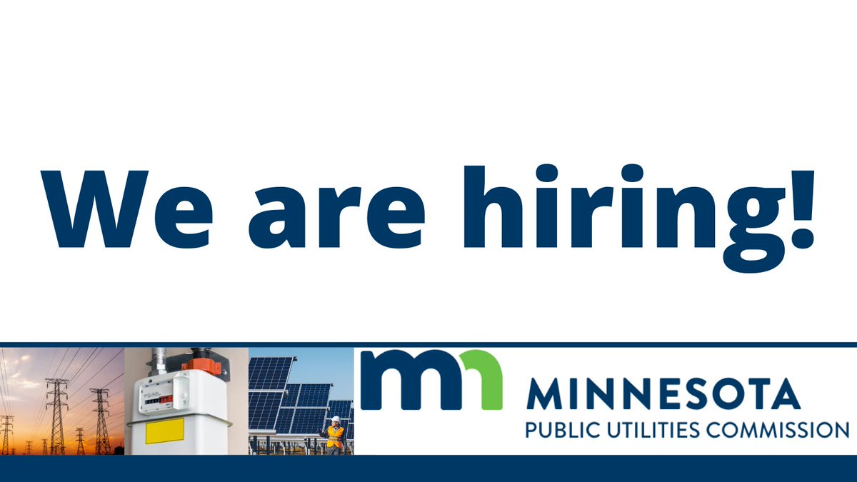 MN_PUC's tweet photo. Want to help the @MN_PUC make permitting decisions on large energy infrastructure projects - like #wind, #solar, #transmission lines, and more? The Commission is #hiring an Energy Facilities Planner. Apply by 3/11. Job ID 53114. 

More info: https://t.co/fbMrEHZlRI https://t.co/W5RE4MYhyR
