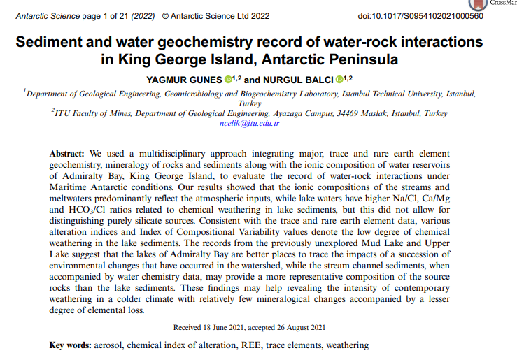 ITU_PolReC's tweet photo. Another Polar Research article titled "Sediment and water geochemistry record of water-rock interactions in King George Island, Antarctic Peninsula" from @itugbl. @itu1773en @itu1773 
👇❄️🐧
https://t.co/JY1EhU4PLQ https://t.co/JWDw5K5QWY
