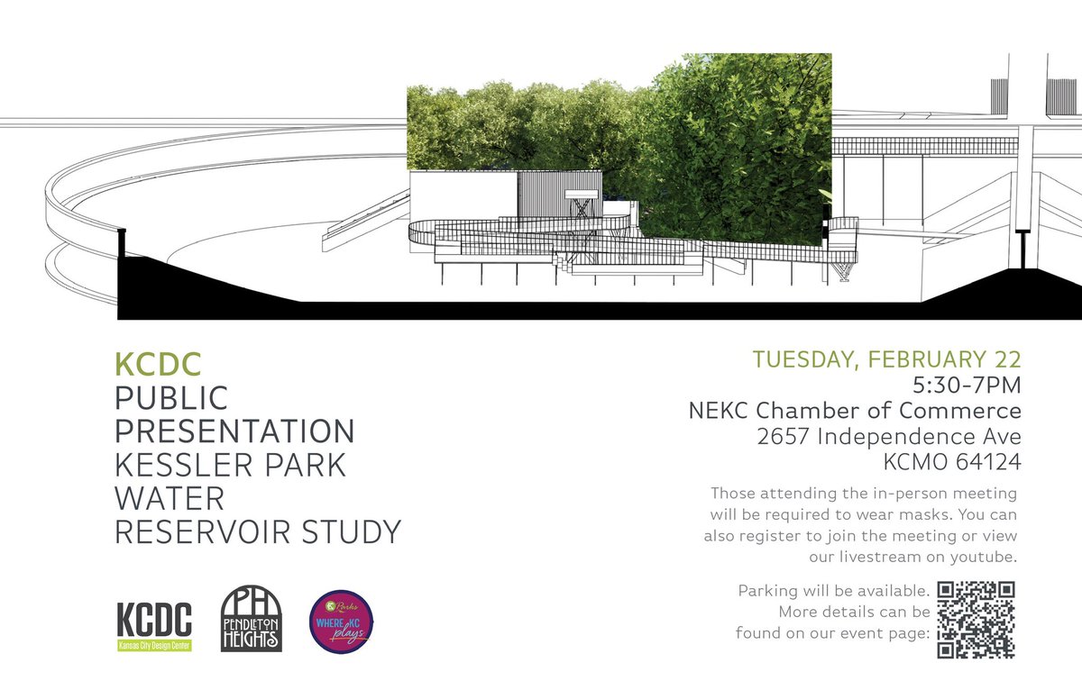 KCDesignCenter's tweet image. Join us at the @NEKCchamber TONIGHT from 5:30-7pm for our next Kessler Park Water Reservoir public meeting. More information, including links to tune in virtually, can be found on our website. kcdesigncenter.org/events/waterre…