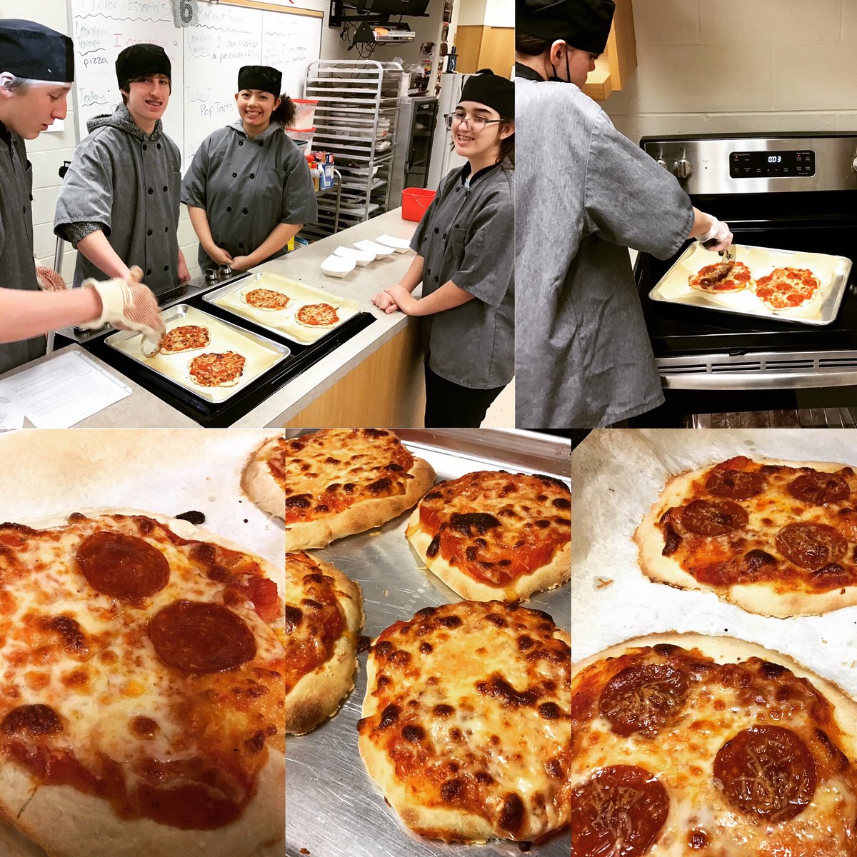 jagculinary's tweet image. Pizza day in Culinary Essentials! FYI you can freeze pizza dough (snow day + long weekend) #jagculinary #cookingmethods