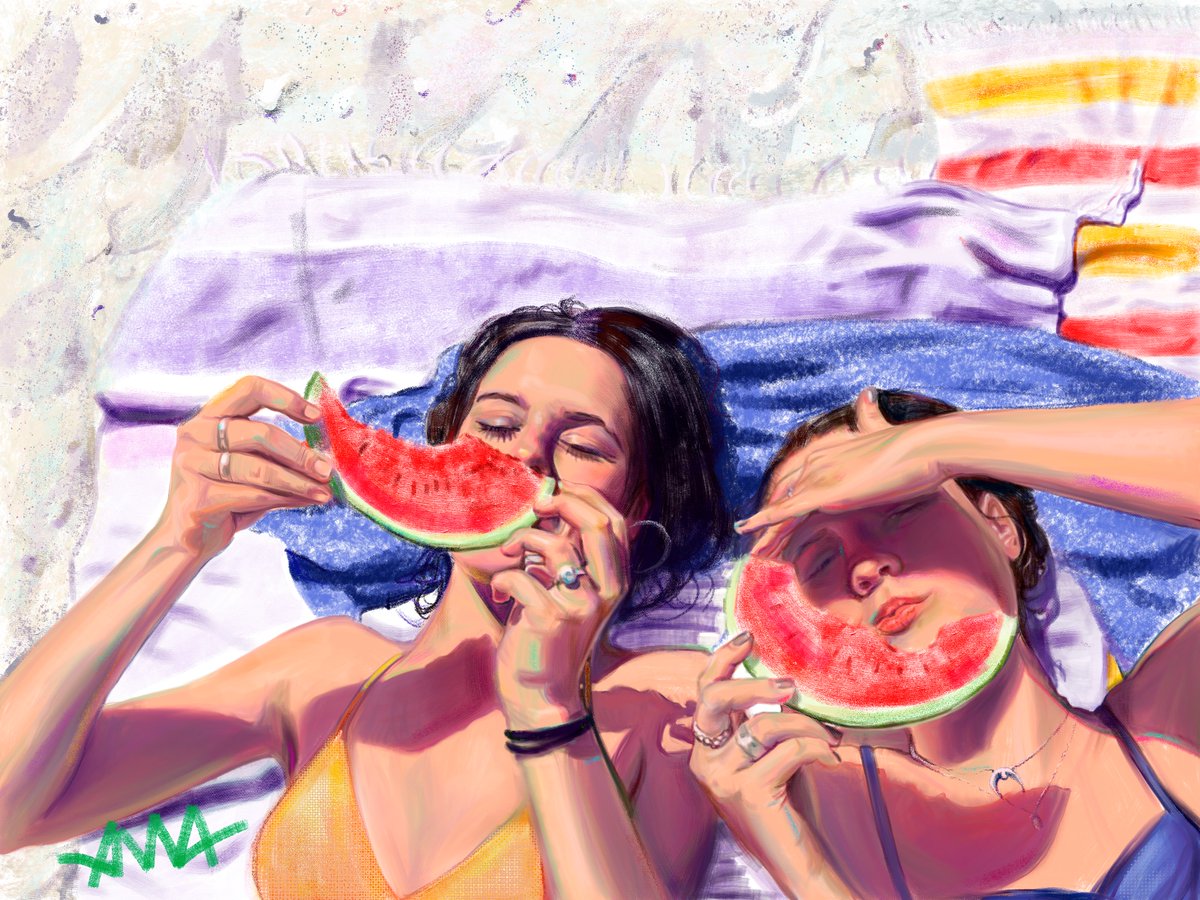 anna_potri's tweet photo. WATERMELON - that is what I want now.... Digital Art Portrait #digital #illustration #NFT #NFTCollection #nftart #watermelon #summer https://t.co/zyOkuENeg4