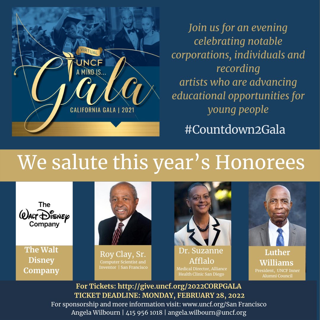 UNCFSanFran's tweet photo. We're excited to announce the 2022 HONOREES Join us to honor extraordinary leaders and corporation who have made indelible marks on the lives of others.

For Tickets: https://t.co/xBLUfkCjcC and or Donate https://t.co/A5j62ivbyy TICKET DEADLINE: MONDAY, FEBRUARY 28, 2022 https://t.co/1VKluDFfx3