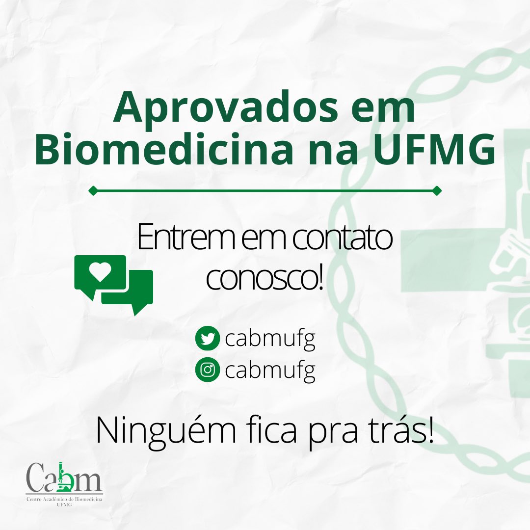 📢 CALOUROS BIOMEDICINA UFMG 📢

Se você passou, ou conhece alguém que que tenha passado, entrem em contato com a gente! 💚

Parabéns para todos os aprovados! 🥳🔬