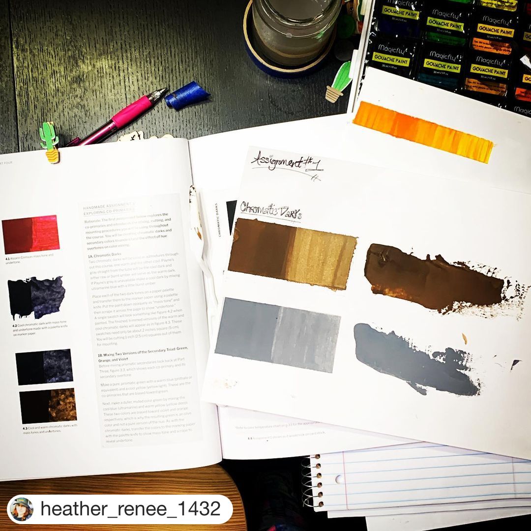 PennFoster's tweet photo. Graphic Design student @heather_renee_1432 shared this awesome #StudySelfie from her Color Theory class! Keep up the good work, Heather! #PFProud 🎨
・・・
Enjoying this #colortheory course! #graphicdesign #color https://t.co/8ZEAG3hgz6