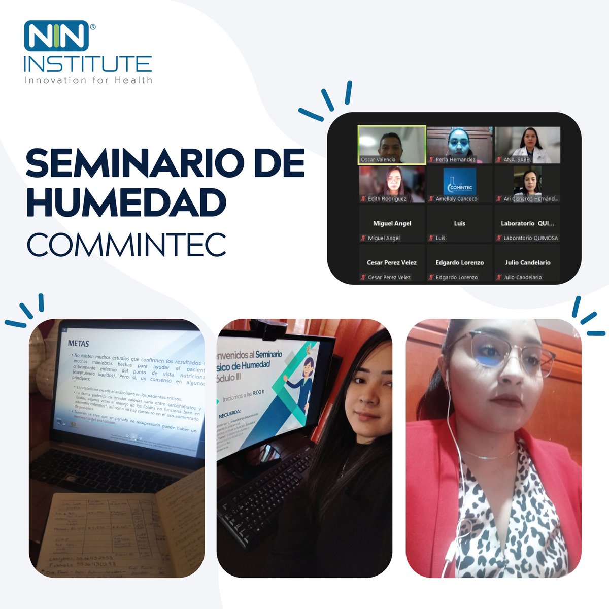 El equipo de investigación y desarrollo tecnológico de NIN INSTITUTE mantiene su actualización, recientemente asistieron al seminario de humedad, donde profundizaron en la determinación de humedad relativa por termobalanza, por método infrarrojo entre otros conceptos básicos.