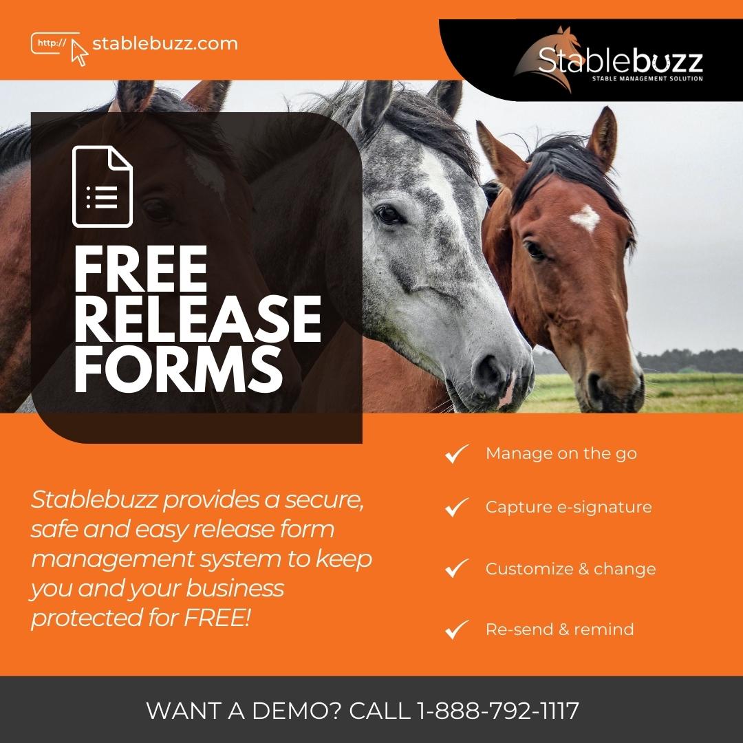 stablebuzz's tweet image. Release forms, waivers, and agreements are what protect your equine business.

Our system can help. To learn more, visit our FREE Release Forms page on our website stablebuzz.com.

#horses #equestrian #horsemanagementsoftware #stablemanagement #stablemanagementsoftware