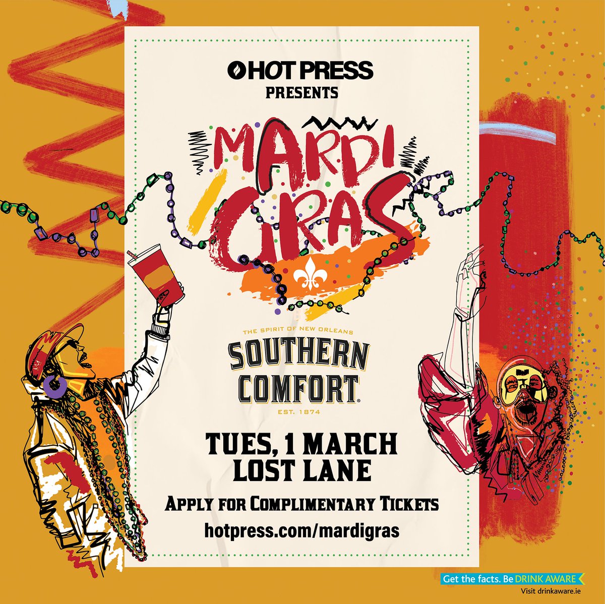 Big party going down this day next week in Lost Lane! <a href="/hotpress/">Hot Press</a> presents: Mardi Gras! with <a href="/southerncomfort/">Southern Comfort</a>. 

#APartyInEveryRoom to bring New Orleans Mardi Gras vibes 🎉

A sick line up too <a href="/BookaBrassBand/">Booka Brass</a> <a href="/bobbi_arlo/">BOBBI ARLO</a> <a href="/frankjez/">frank steven</a> @MelinaMalone 

Free tickets on Hot Press website!
