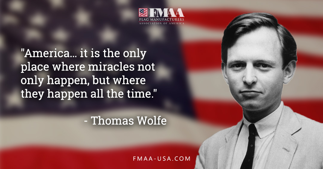 "America… it is the only place where miracles not only happen, but where they happen all the time." - Thomas Wolfe #americanflag #USA #America  fmaa-usa.com