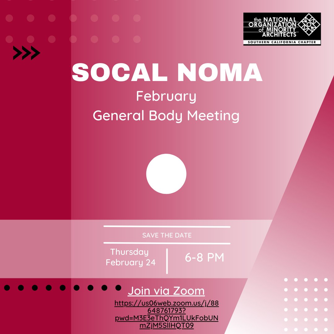 Join us this Thursday Feb 24th @ 6PM for SoCal NOMA's General Body Meeting. We will be highlighting the lineage of leaders that has governed the Chapter with a panel discussion.